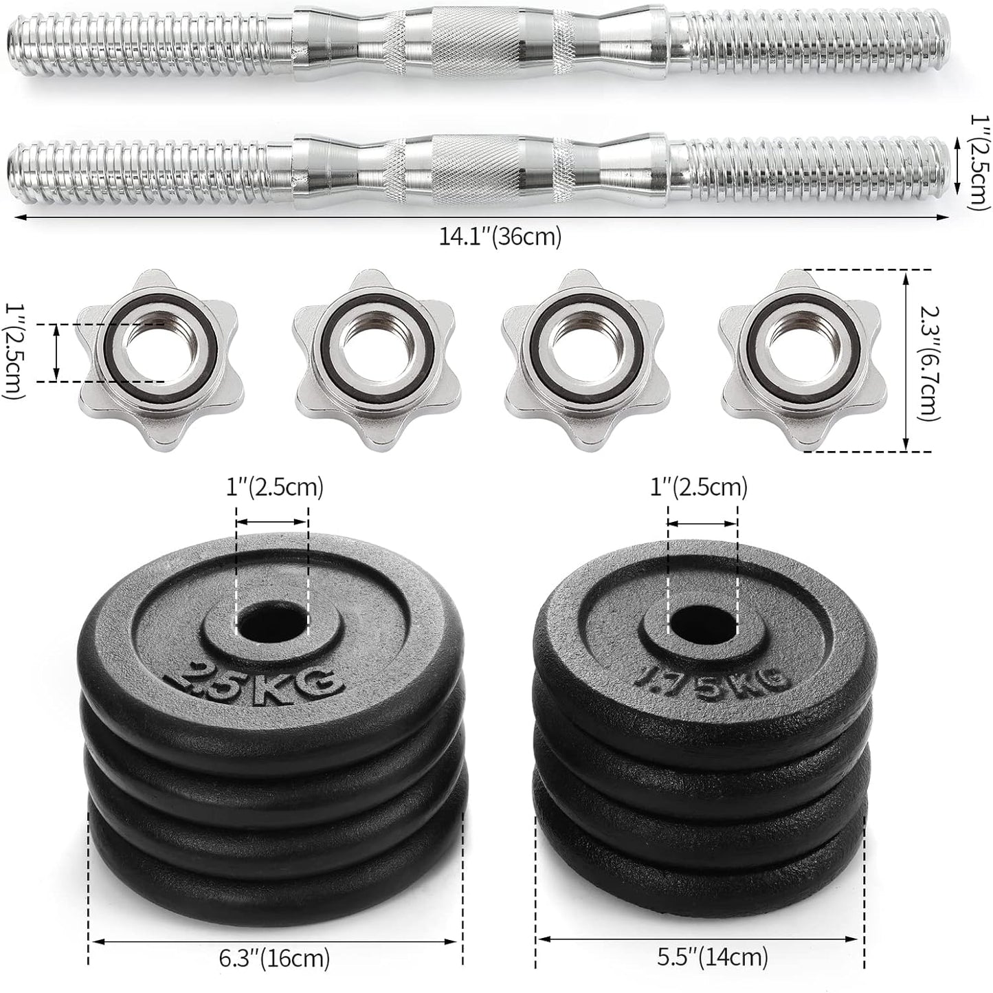 KK 20kg Cast Iron Adjustable Dumbbell Set and Barbell Weights Set for Men and Women Fitness and Strength Training Lifting Exercise Workout