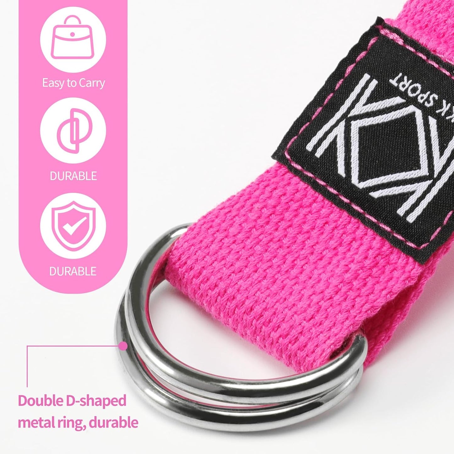 KK D-Ring Buckle Yoga Strap – 2M Long Yoga Belt - Adjustable, Non-Slip, Sweat-Wicking Exercise Straps For Maintaining Poses