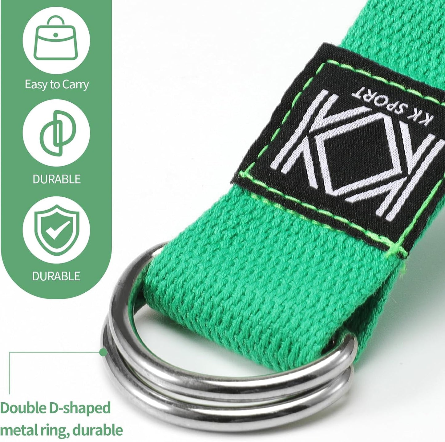 KK D-Ring Buckle Yoga Strap – 2M Long Yoga Belt - Adjustable, Non-Slip, Sweat-Wicking Exercise Straps For Maintaining Poses
