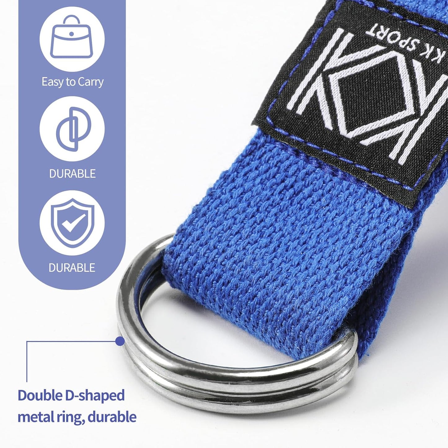 KK D-Ring Buckle Yoga Strap – 2M Long Yoga Belt - Adjustable, Non-Slip, Sweat-Wicking Exercise Straps For Maintaining Poses