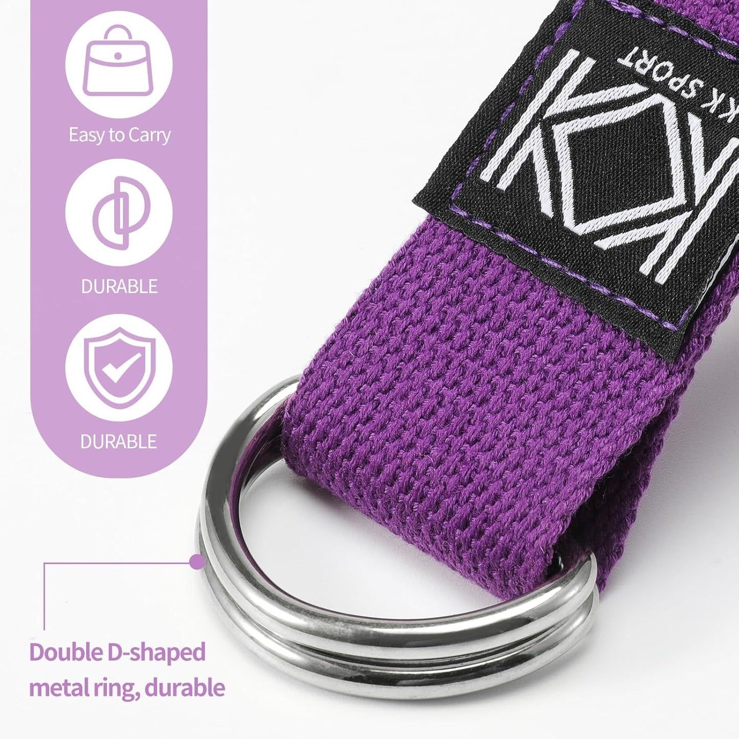KK D-Ring Buckle Yoga Strap – 2M Long Yoga Belt - Adjustable, Non-Slip, Sweat-Wicking Exercise Straps For Maintaining Poses