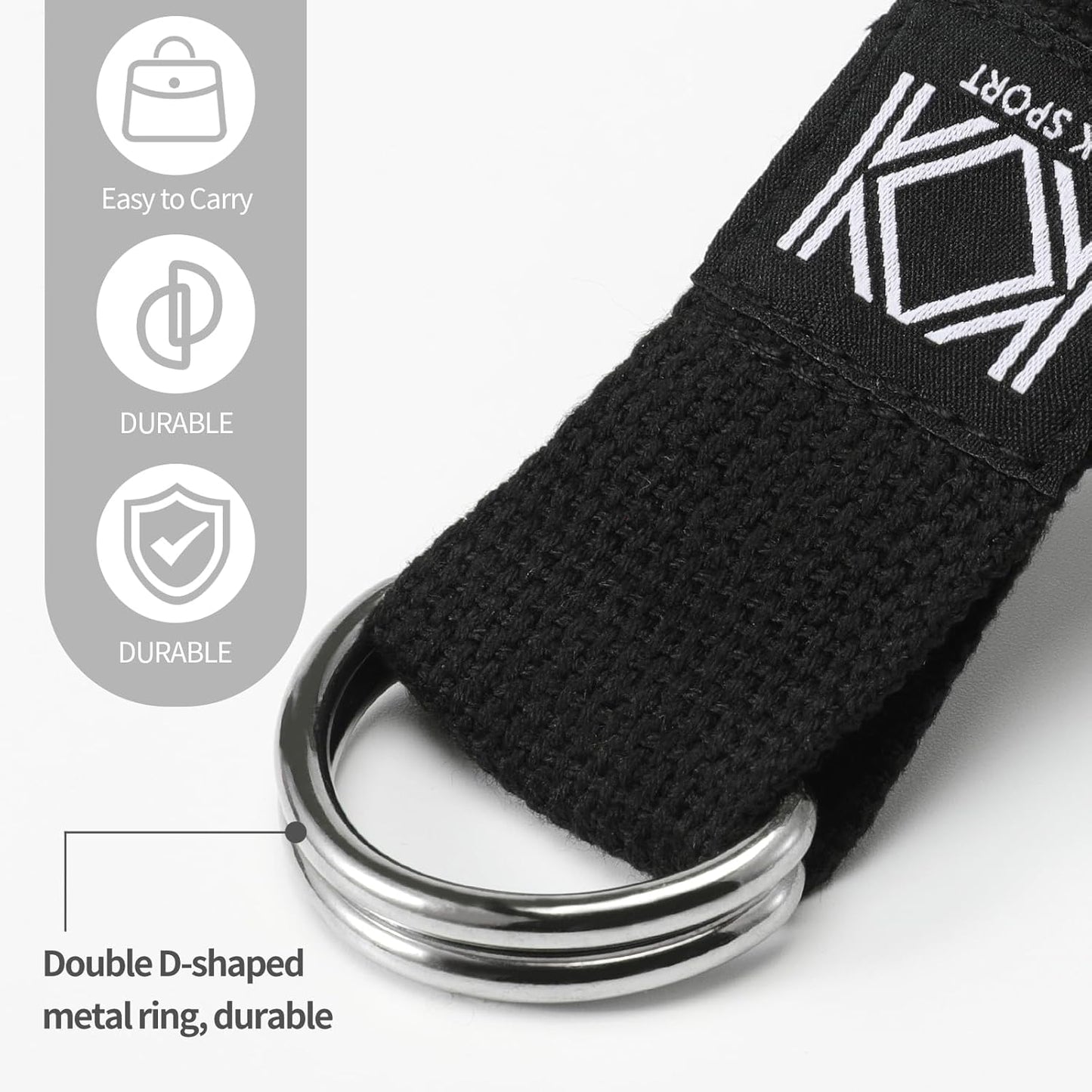 KK D-Ring Buckle Yoga Strap – 2M Long Yoga Belt - Adjustable, Non-Slip, Sweat-Wicking Exercise Straps For Maintaining Poses
