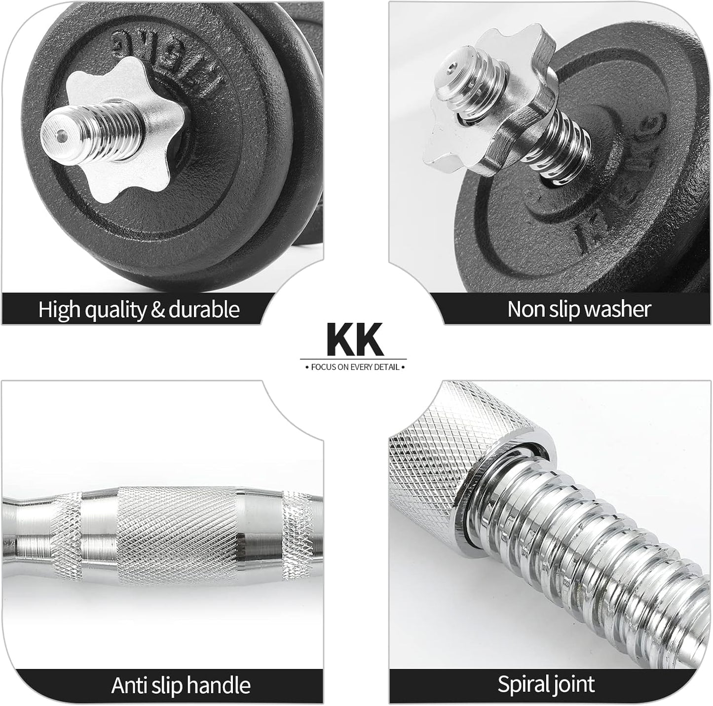 KK 20kg Cast Iron Adjustable Dumbbell Set and Barbell Weights Set for Men and Women Fitness and Strength Training Lifting Exercise Workout