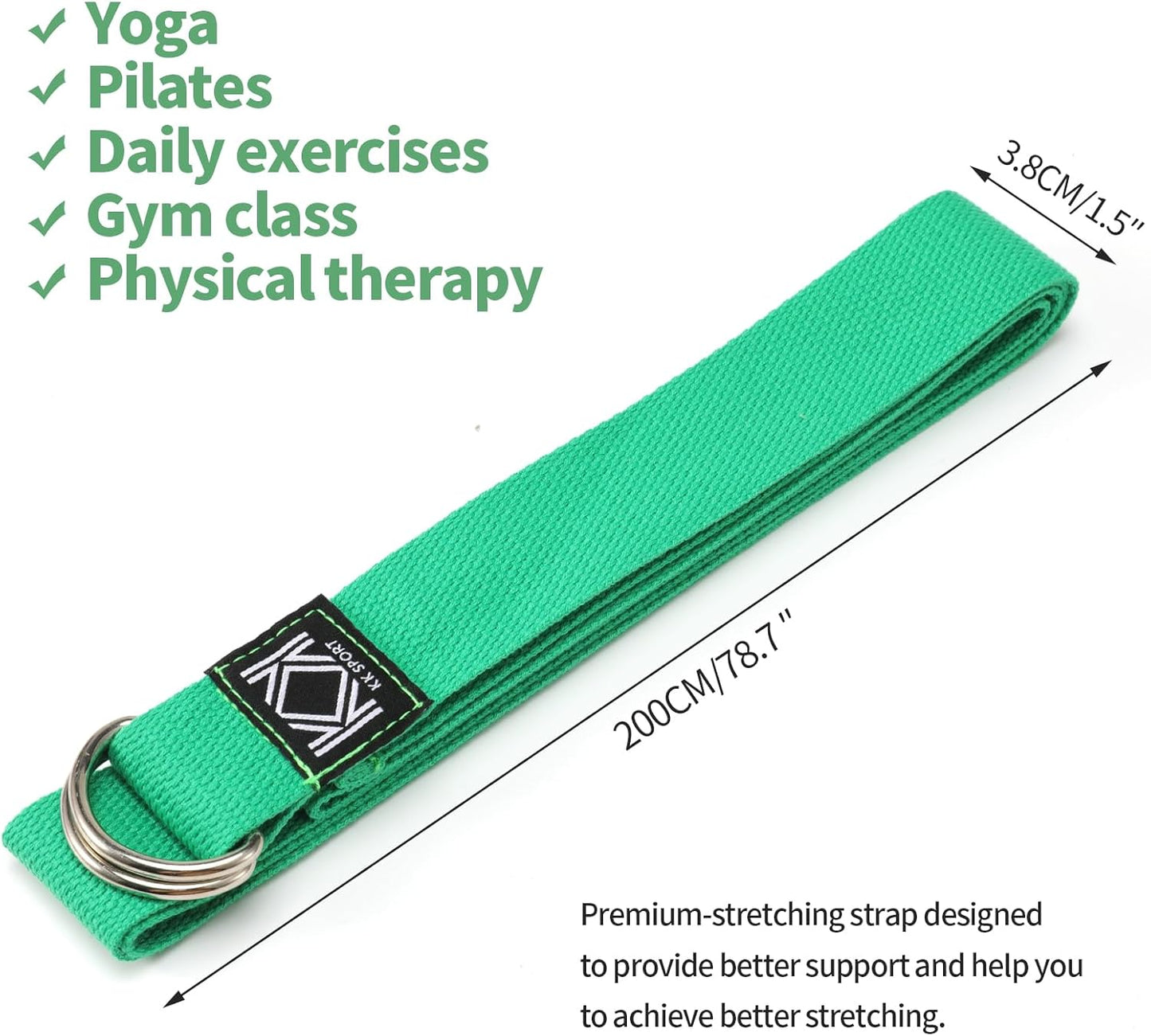 KK D-Ring Buckle Yoga Strap – 2M Long Yoga Belt - Adjustable, Non-Slip, Sweat-Wicking Exercise Straps For Maintaining Poses
