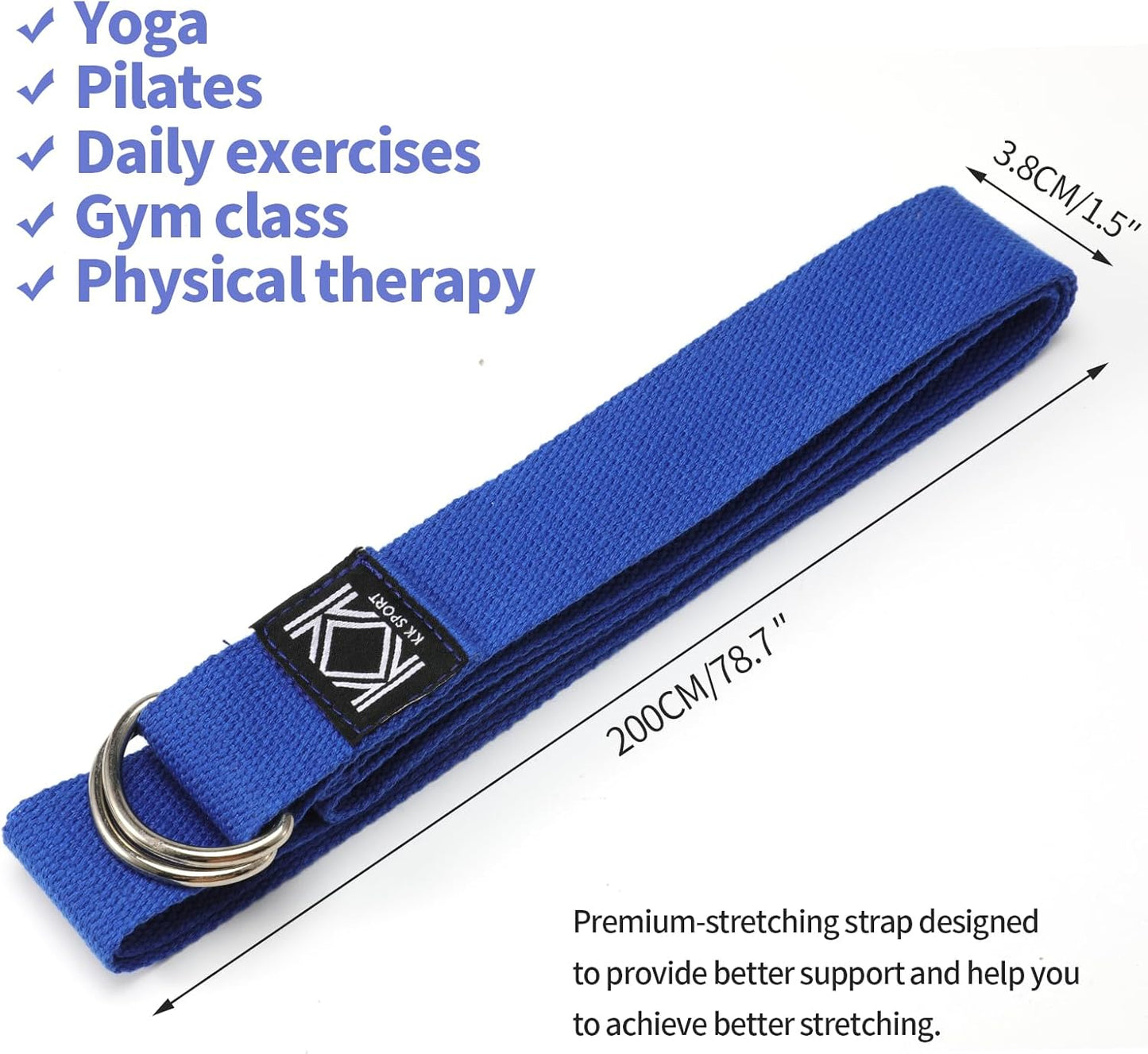 KK D-Ring Buckle Yoga Strap – 2M Long Yoga Belt - Adjustable, Non-Slip, Sweat-Wicking Exercise Straps For Maintaining Poses
