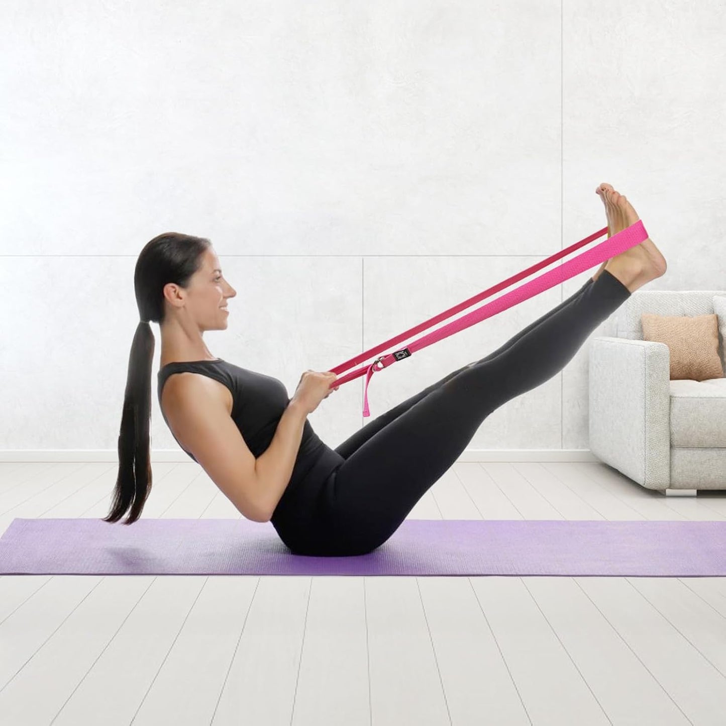 KK D-Ring Buckle Yoga Strap – 2M Long Yoga Belt - Adjustable, Non-Slip, Sweat-Wicking Exercise Straps For Maintaining Poses