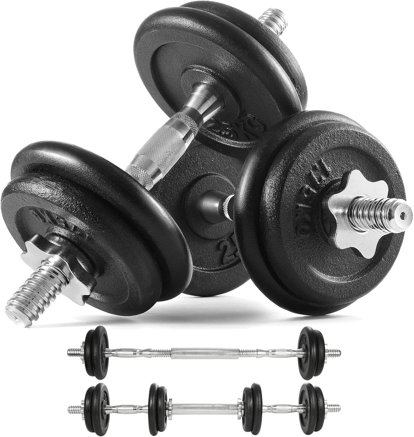 KK 20kg Cast Iron Adjustable Dumbbell Set and Barbell Weights Set for Men and Women Fitness and Strength Training Lifting Exercise Workout