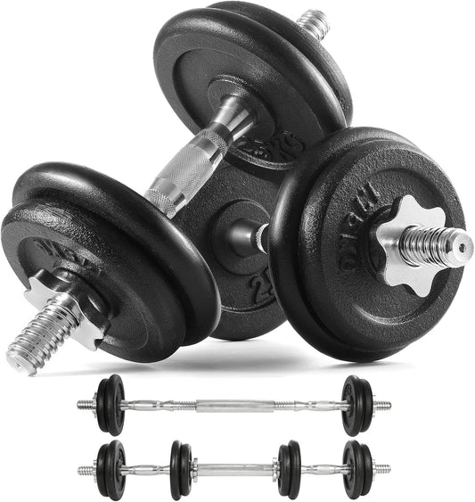 KK 20kg Cast Iron Adjustable Dumbbell Set and Barbell Weights Set for Men and Women Fitness and Strength Training Lifting Exercise Workout
