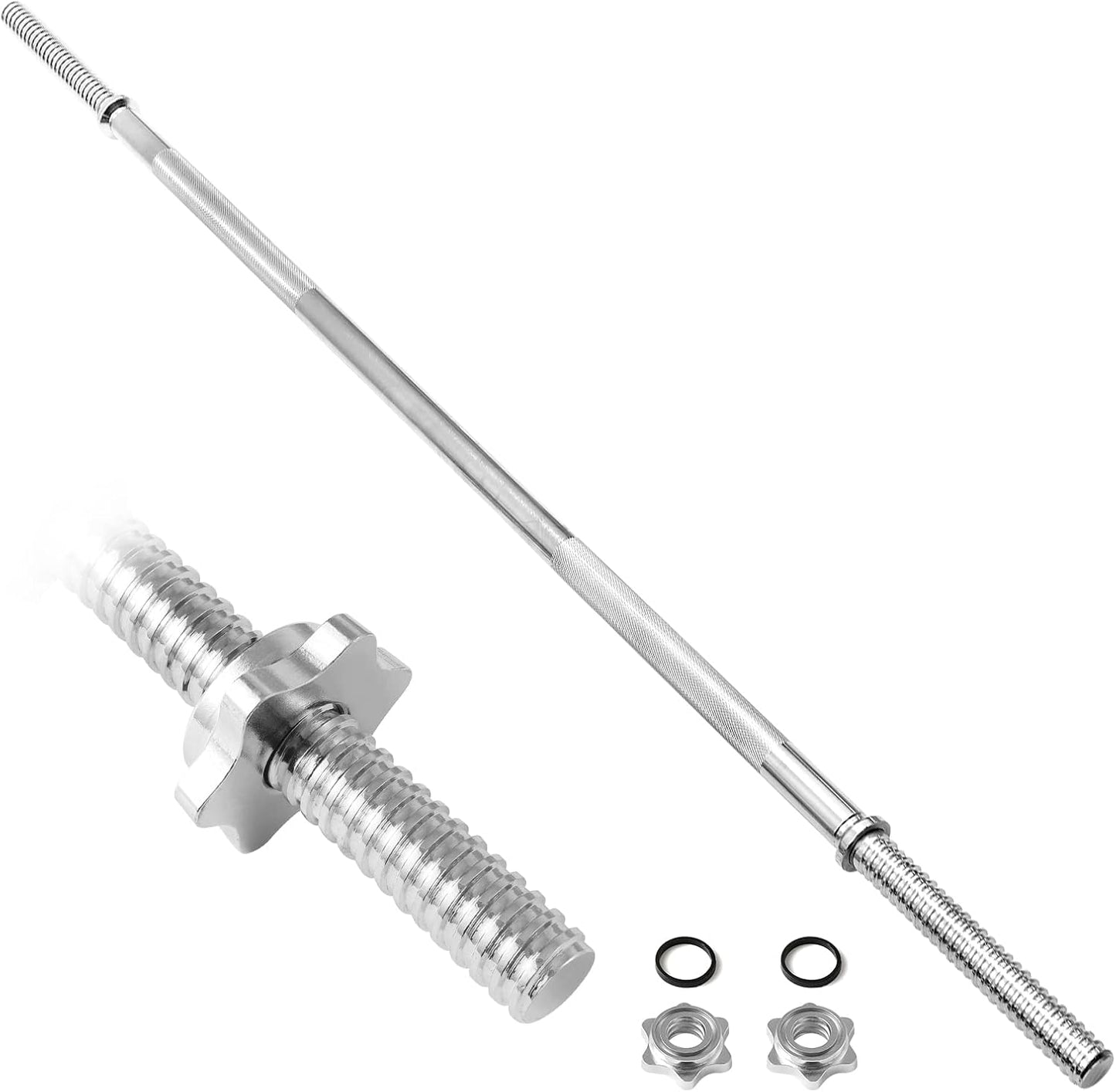 KK Chrome Barbell Curl Bar 4ft Weights Lifting Bar With Spin Lock Strength