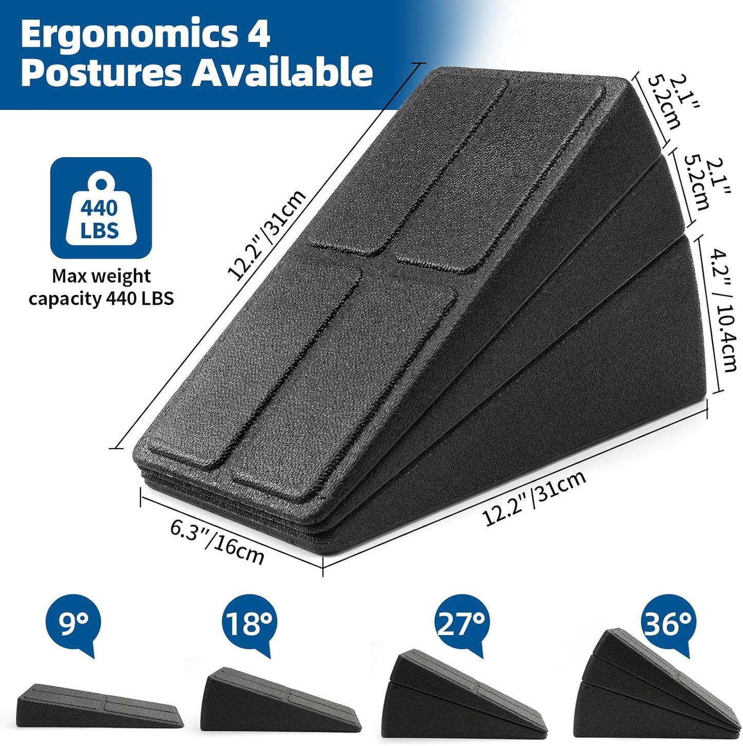 KK Squat Wedge Blocks 3Pcs Slant Board Adjustable Incline Board and Calf Stretcher Foam Wedge Block Durable for Stretching, Leg Extender