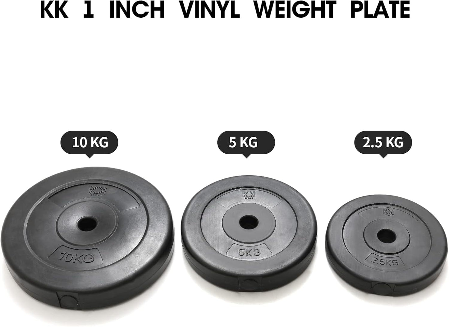 KK Vinyl Weight Plate Set. 1 Inch Vinyl Weight Disc Pair Dumbbell Plates for Home or Gym Training or Weightlifting