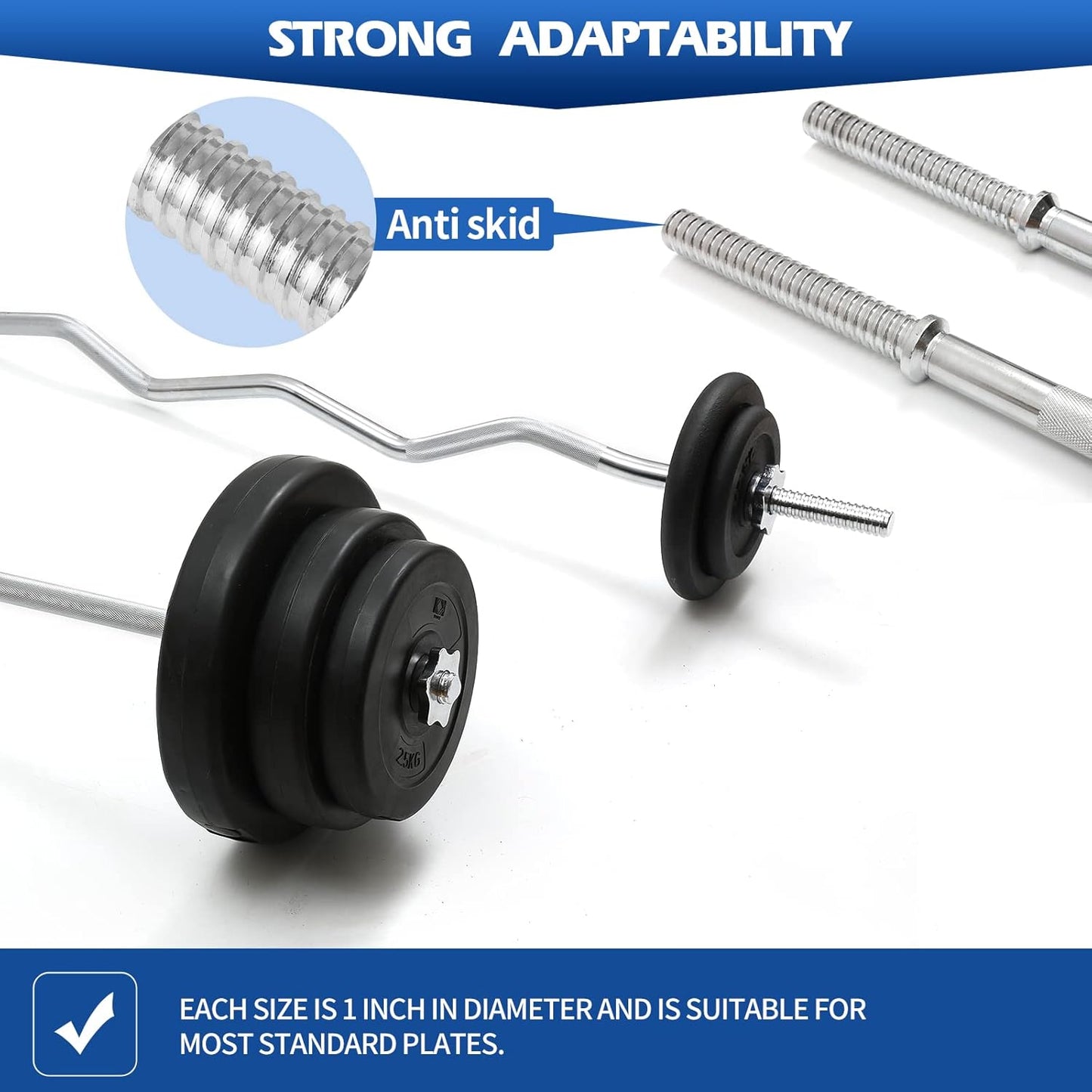 KK Chrome Barbell Curl Bar 4ft Weights Lifting Bar With Spin Lock Strength