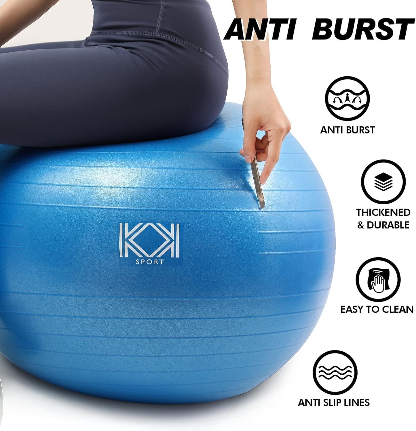 KK Exercise Ball Anti-Burst Gym Ball, Fitness Ball For Yoga, Pilates Training, Swiss Ball With Hand Pump