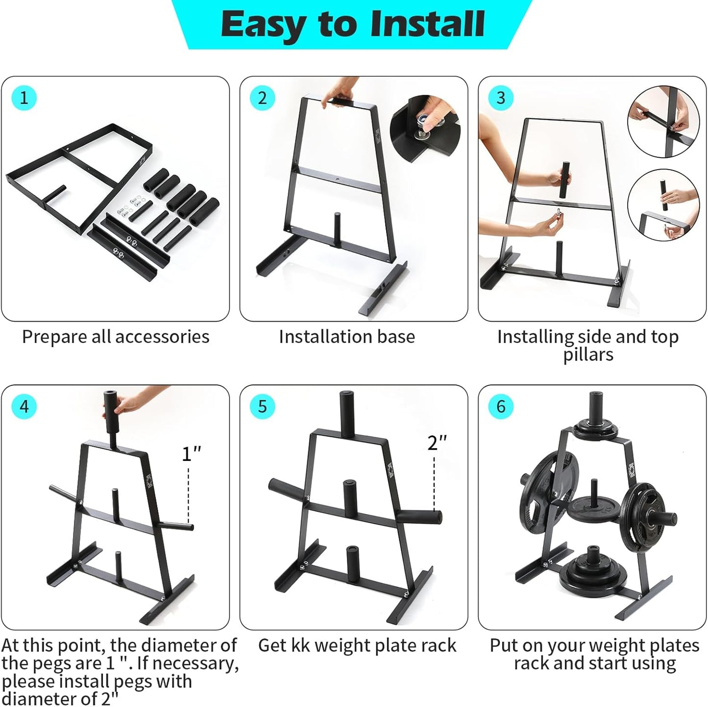 KK Heavy Duty Weight Plates Rack - Black Powder Coated Steel